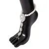 Jewelry with Geometric Micro Inlay and Beach Temperament Exaggerated Water Droplet Shaped Diamond Studded Pearl Anklet