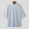 Camisetas masculinas INCERUN Tops 2023 estilo coreano masculino lapela botão manga curta t-shirts casual moda contraste design camiseta S-5XL