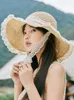 Wide Brim Hats Women's Sunblock Hat Summer Travel Face Mask UV Protection Large Visor French Lace Woven Sun Panama