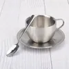 Cups Saucers 180ml/200ml Coffee Cup Double Layer Resistant Set Stainless Steel Tea With Plate And Spoon