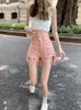 Women's Shorts FTLZZ Summer Women Fashion Holes Wide Leg Sexy Denim Lady Casual High Waist Pockets Solid Color Pink Jean