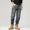 Jeans da uomo lavati pantaloni primavera/estate con toppa dritta vintage giapponese lavata casual