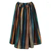 Skirts Cotton Linen Mini Skirt Women's 2023 Summer Versatile Loose Bohemian Irregular Stripe Print Dyed Mid Length Pleated