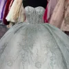 2024 Sky Blue Sweetheart Quinceanera Dress Sparkly Lace Appliques Sequins 3D Flowers Sweet 16 Princess Ball Gown Vestidos de 15 Anos