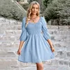 Casual Dresses Vintage Lantern Three Quarter Sleeve Party Dress Women Summer Female Fashion Office Ladies Bandage High Waist Silm Beach