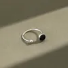 REAL 925 Sterling Silver Open Ring for Women With Round Black Agate/Moonstone Do the Old Style Finger Rings smycken grossist YMR229