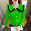 Women's Sweaters Woman Femme Autumn Female Knit Top Sweater Doll Collar Ladies Long-sleeved Loose Button Pullover G481