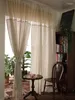 Cortina estilo grego cortinas acabadas românticas de linho de algodão cortinas xadrez retrô decoração de sala de estar com bolso para haste e gancho dupla finalidade