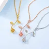 Chains U7 3D Rose Flower Necklace For Women Girls Gold Color Link Chain Cute Floral Pendant