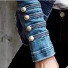 Women's Jackets Denim Jacket Nail Buckle Ribbon Double Breasted Splicing Button Slim Coat