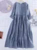 Robes décontractées Robe d'été pour femmes Vêtements Éventail littéraire Coton et lin Taille Mince Confortable Col rond