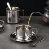 Gobelets 3 pièces/ensemble tasses à café en acier inoxydable avec plateau cuillère à remuer double paroi isolation lait thé tasse européenne el boissons gobelet 230729