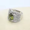 Bröllop smycken set gröna peridot zirkon silver 925 set kvinnor armband örhängen halsband hänge ring födelsedag present 230729