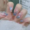 Faux ongles 24p Nail Art Fake Handmade Pearl Wear Patch Gentle Diamond Ballerina Press On Set