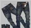 Fashion Ripped Biker Jeans Cuir Patchwork Slim Fit Moto Denim Homme Pantalon 0CE1