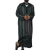 Abbigliamento etnico Moda Jubba Thobe Uomo Abaya Abito musulmano a righe con cappuccio Dubai Arabo Kaftan Islamico Qamis Abito turco arabo Camicetta 176p