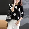 Vrouwen Truien 2023 Fashion Casual Knitwear Polka Dot Lange Mouwen Hoge Kwaliteit Ronde Hals Gebreid T-shirt Elastische Streetwear