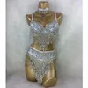 Stage Use Sexy Carnival Belly Dance Festival Roupet Top Bra and Belt Tassel Bads Luxury Party Festume Performance Clothes 2023