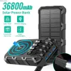 Mobiele telefoon Power Banks Solar Power Bank 36800MAH draagbare draadloze snelle lader externe batterijpakket 5v3a ingebouwde kabels buiten heldere zaklamp L230728