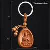 Keychains 1PC Carved Wood Buddhism Buddha Statue Keychain Keyring Car Bag Pendant Keyfob