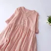 Robes décontractées 2023 deux couches broderie florale Vintage printemps été robe bureau dame travail mode femmes rose Midi