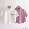 Camisas para niños Camisa de lino Blusas Baby Boy Color sólido Blanco Rosa Infant Toddler Niño Camisa de manga corta Kid Outfit Ropa de bebé 110Y Hemden x0728