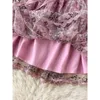 Vestidos casuais 2023 vestido de verão bordado feminino malha rosa patchwork cordão para cima doce meninas festa mini vestidos para mulheres