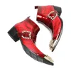 Inverno stile britannico rosso punta a punta fibbia partito uomini scarpe eleganti tacco medio maschile formale moto stivaletti uomo stivaletti