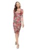 Women's Runway Dresses Square Neckline Half Sleeves Printed Sheath Fashion Designer Vestidos