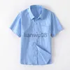 Kids Shirts Summer Kids Blue Shirts for Girls School Uniform Blouses for Boy Short Sleeve Preppy Cotton Children Clothes Vestidos 8 10 14 Y x0728