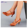 Dansskor Kvinnor Standard Tan Satin High Low Heel Ladies Ballroom Dance Shoes Soft Outrole Modern Dance Shoes 230729