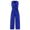 Women's Two Piece Pants 2023 Summer High Fashion Arrival Pleated V-neck Ruffles Sashes Wide Leg Formal Jumpsuits Elegant For Women NTZ198