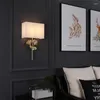 Luminária de parede American Luxury Leaves Luminárias de cobre Sala de estar Quarto Cabeceira Quadrado Tecido Arte Déco Iluminação Estudo Castiçais Luzes
