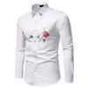 Men's Casual Shirts Black Rose Embroidery Print Dress Mens Brand Slim Long Sleeve Tuxedo Shirt For Men Button Down Chemise Homme