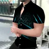Camisas casuais masculinas 2023 verão moda céu estrelado impressão social gola para baixo camisa abotoada manga curta tops roupas masculinas