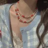 Kedjor Strawberry Pearl Necklace - pärlstav söt nischdesignkänsla CLAVICLE -kedja liten färsk halsvatten