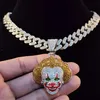 Men Women Hip Hop Movie Clown Pendant Necklace With 13mm Miami Cuban Chain Iced Out Bling HipHop Necklaces Male Charm Jewelry272S