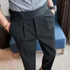 Ternos Masculinos Estilo Britânico Outono Homens Cintura Alta Terno Calça Cinto Design Slim Fit Calças Sociais Formal Negócios Escritório Qualidade Pant