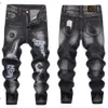 Układane dżinsy fioletowe dżinsy designerskie ubrania rockowe dżinsy motocyklowe spodnie mans pant złamana dziura haft hip hop dżins