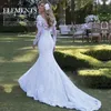Plus Size white beach Mermaid Wedding Dresses sweetheart Bling Beaded Appliques Sequined Bridal Gown Backless Tulle boho Long Sleeves lace Country Bridal Dress