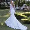 Plus size witte strand zeemeermin trouwjurken lieverd bling kralen appliques lovertjes jurk backless tule boho lange mouwen kanten land bruidsjurk 403