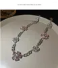 Choker Mode Roze Bloem Kristal Kettingen Voor Vrouwen Parel Ketting Strass Bruiloften Sieraden Bruids Chokers Geschenken