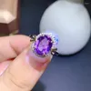 Pierścienie klastra KJjeaxcmy Fine Jewelry 925 Srebrny Srebrny Inkrustowany Amethyst Prosty klasyczny Owalny Owalny Big Gem Regulowane Ring Kontrola