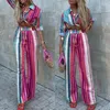 Women's Two Piece Pants Spring Summer Set For Women Stripe Printing Blouses And Straight Female Clothes Ladies Wide Leg Youth