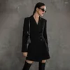 Women's Suits Mini Party Blazer Women Dress 2023 Fall Slim Fit One-piece Commuter Skirt Chic Black Suit Short Long Sleeve Clothing