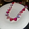 Tour de cou Minar exagéré brillant strass colorés amour coeur collier de perles pendentif en métal plaqué or pour les femmes