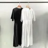 Neues t-oteme zweifarbiges Baumwoll-Taillen-A-Linien-langes Kleid, elastische Taille, langes Kleid