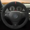 Car Steering Wheel Cover Hand-Stitched Soft Black Genuine Leather Suede Wrap For BMW M Sport M3 E90 E91 E92 E93 E87 E81 E82 E88244U