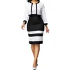 Abiti casual Abito a due pezzi per donna Primavera Elegante nero bianco patchwork aderente manica lunga Slim Office Midi Vestidos