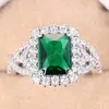 Lindo anel de casamento de zircônia cúbica verde em forma de quadrado para mulheres festa de aniversário acessório de temperamento joias da moda